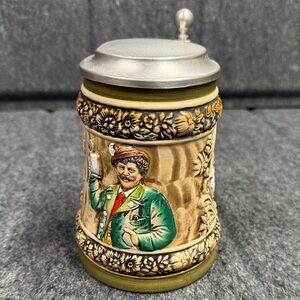GERZ Vintage German Beer Stein with Pewter Lid